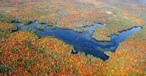 An aerial view of Robb Reservoir in autumn color. (photo: Eric Aldrich)