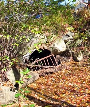 BEFORE: The culvert under Hale Hill Road was only 6 feet in diameter. It was a severe barrier to fish and aquatic wildlife passge, and erosion was threatening the roadbed. (photo © Brett Amy Thelen)