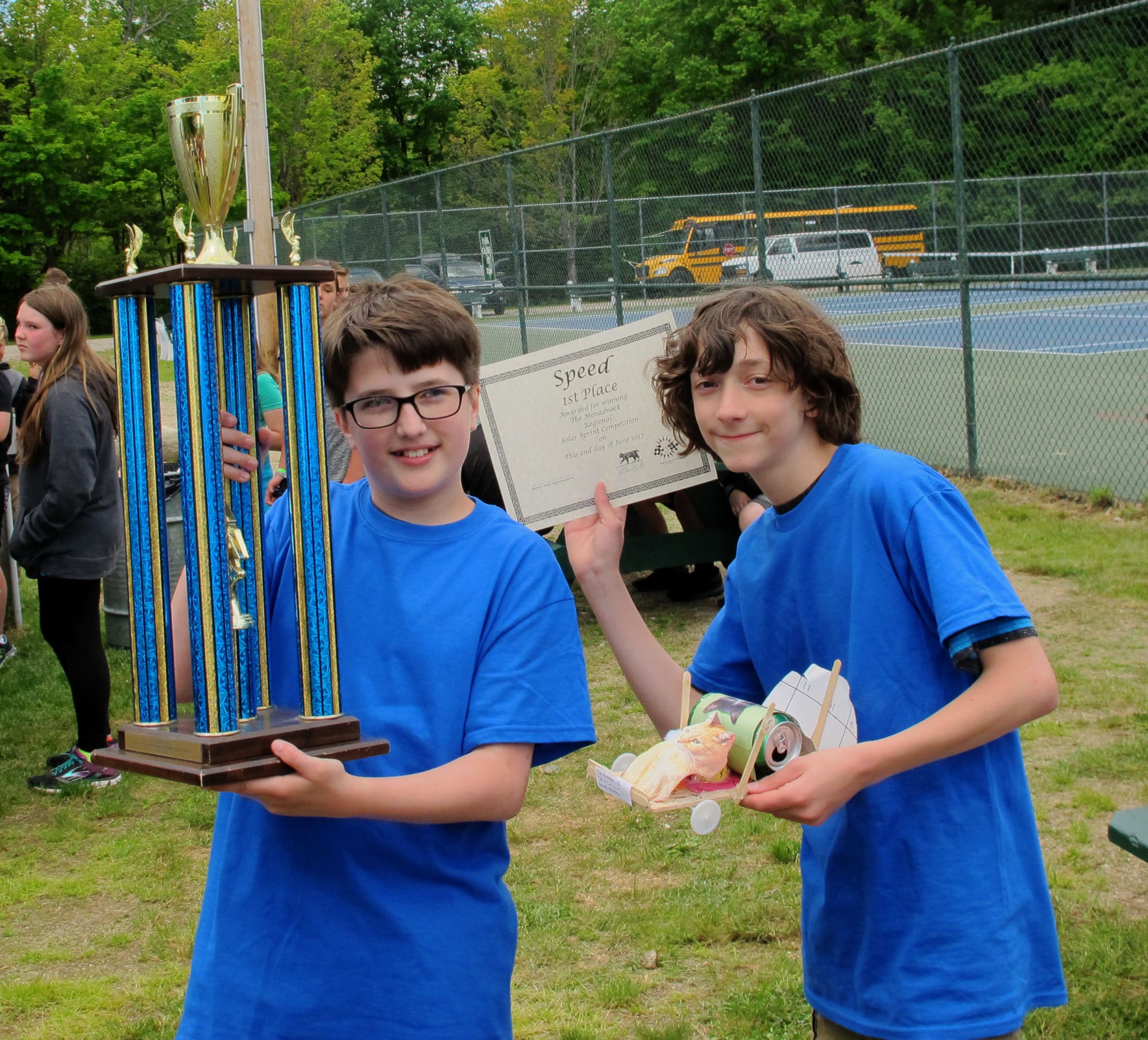 Henry and Tom of South Meadow School with their prize-winning, solar-powered model car, “Cat-a-Lac.”  (photo © Brett Amy Thelen)