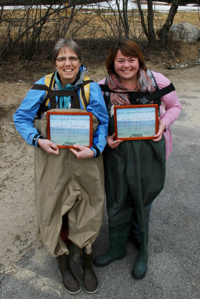 Emily Wrubel (left) and Stacy Egan (right), with their New Hampshire Environmental Educators of the Year Awards.