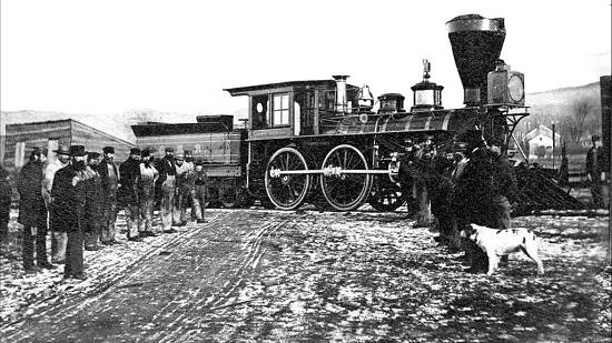 A 19th-century photo of a locomotive. (photo courtesy of the Historical Society of Cheshire County)