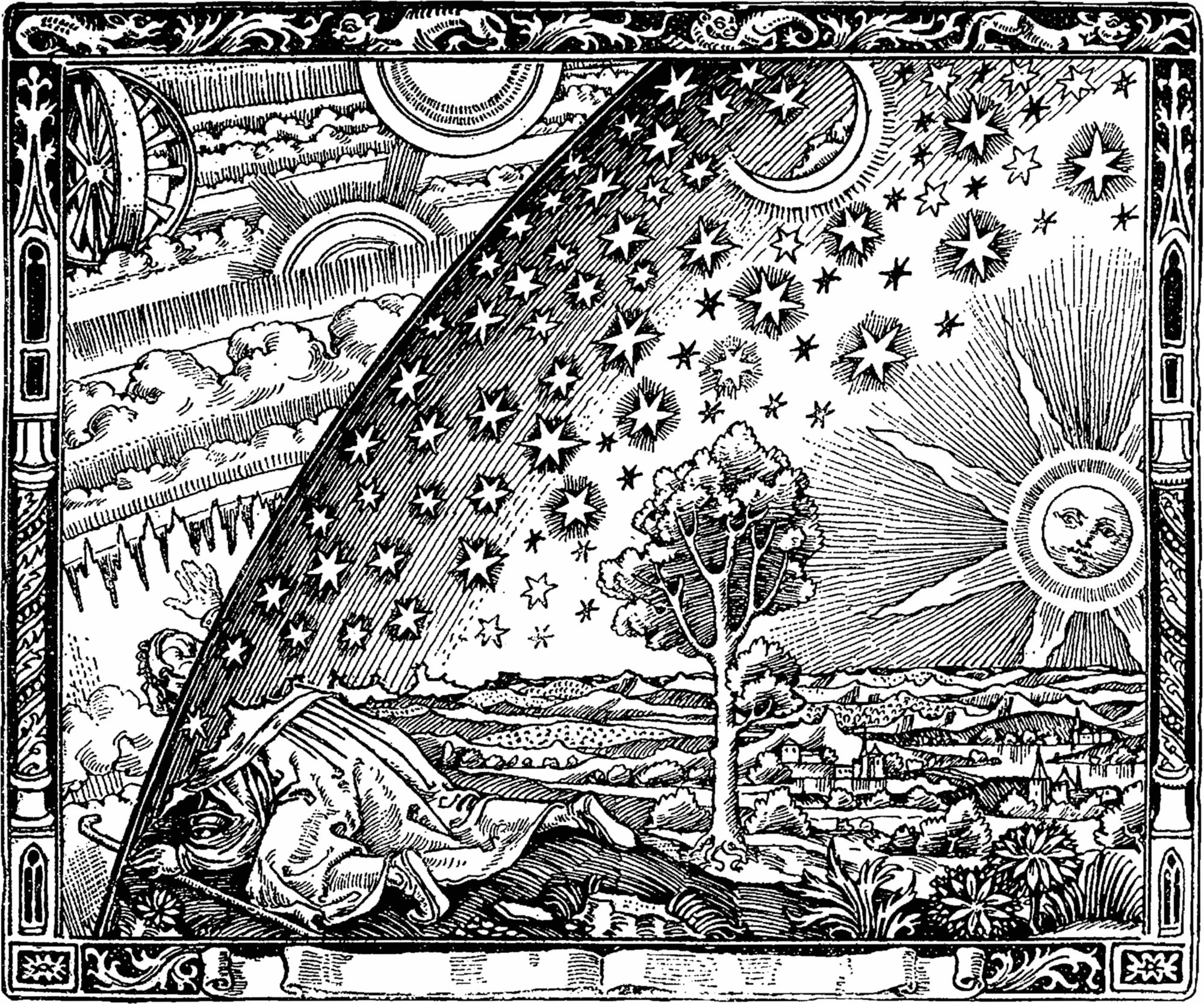 An engraving by Camille Flammarion depicting the night sky, ca. 1888.