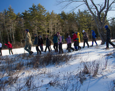 A group of hikers explore the Hiroshi Land in winter. (photo © Laurel Swope-Brush)