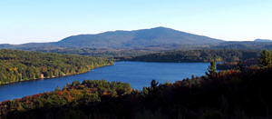Mount Monadnock in the distance, with Silver Lake in the foreground. 