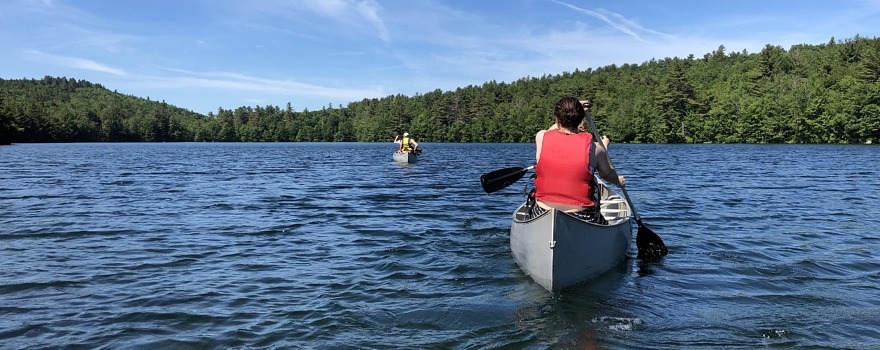 In May and June, the interns conducted conservation easement and campsite monitoring on Harris Center-conserved lands along the shores of Spoonwood Pond -- canoe-access only!(photo © Brett Amy Thelen)