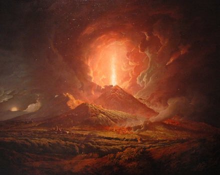 A painting of the eruption of Vesuvius seen from Portici by Joseph Wright of Derby. (photo © art collection of the Huntington Library in Pasadena, CA)