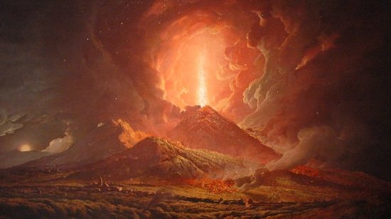 A painting of the eruption of Vesuvius seen from Portici by Joseph Wright of Derby. (photo © art collection of the Huntington Library in Pasadena, CA)