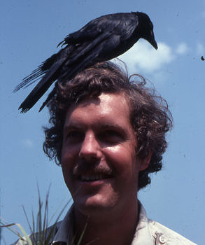 The early days: Meade with an avian friend in 1976.