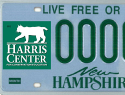 A photo of the Harris Center license plate decal.