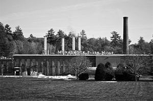 A black & white photo of the Monadnock Paper Mills building.