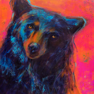 A portrait of a black bear by Rosemary Conroy.