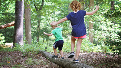 Children balance on a log in the forest. (photo Virginia State Parks via Flickr Creative Commons)