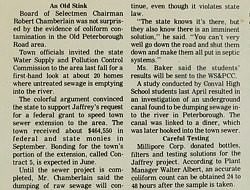 An image of a newspaper clipping describing an incidence of untreated sewage emptying into the Contoocook River.