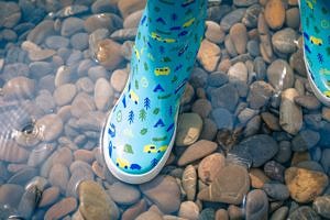 A child's rubber boots standing in a puddle. (photo © Markus Spitze via unsplash)
