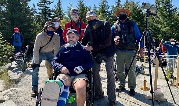 One of our favorite days at the Observatory was a visit from Eric Masterson, longtime observer and past site coordinator, just a couple days after getting home from the rehabilitation facility after his hang gliding accident. (photo © David Baum)