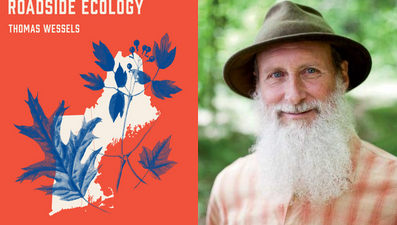 The book cover for "New England's Roadside Ecology," next to a head shot of Tom Wessels