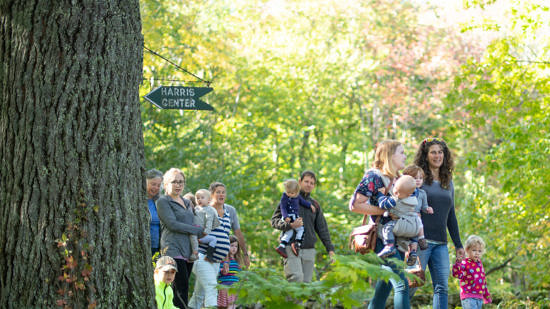 Families walk at the Harris Center during a Babies in Backpacks and Toddlers in Tow program. (photo © Ben Conant)
