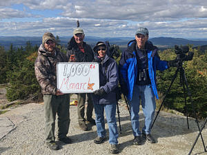 The Pack Monadnock Raptor Observatory crew celebrates the 1,000th Monarch Butterfly of the 2021 season. (photo © Francie Von Mertens)