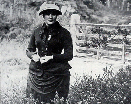 A black and white photo of Harriet Hemenway, in a black dress and hat. (photo courtesy Mass Audubon)