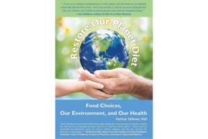The Restore Our Planet Diet book cover. Hands holding a globe.