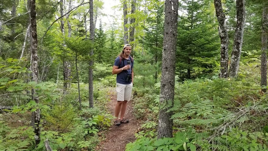 Nate Marchessault stands in a green forest.