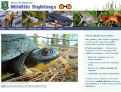 A screenshot of the NH Wildlife Sightings webpage.